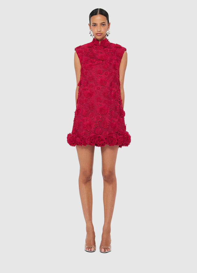 Exclusive Leo Lin Lingyu Lace Mini Dress in Garnet