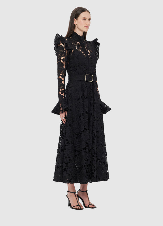 Exclusive LEO LIN Aliyah Lace Butterfly Sleeve Midi Dress - Ebony