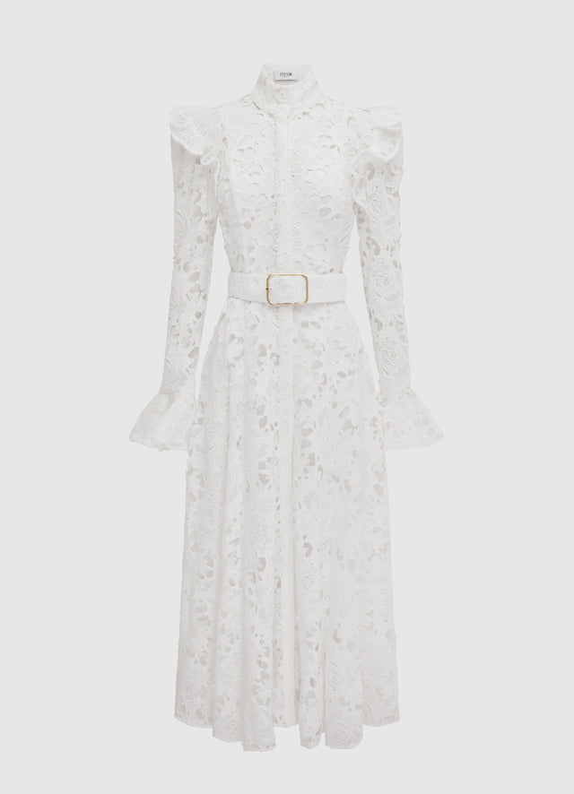 Exclusive Leo Lin Aliyah Lace Butterfly Sleeve Midi Dress - Snow