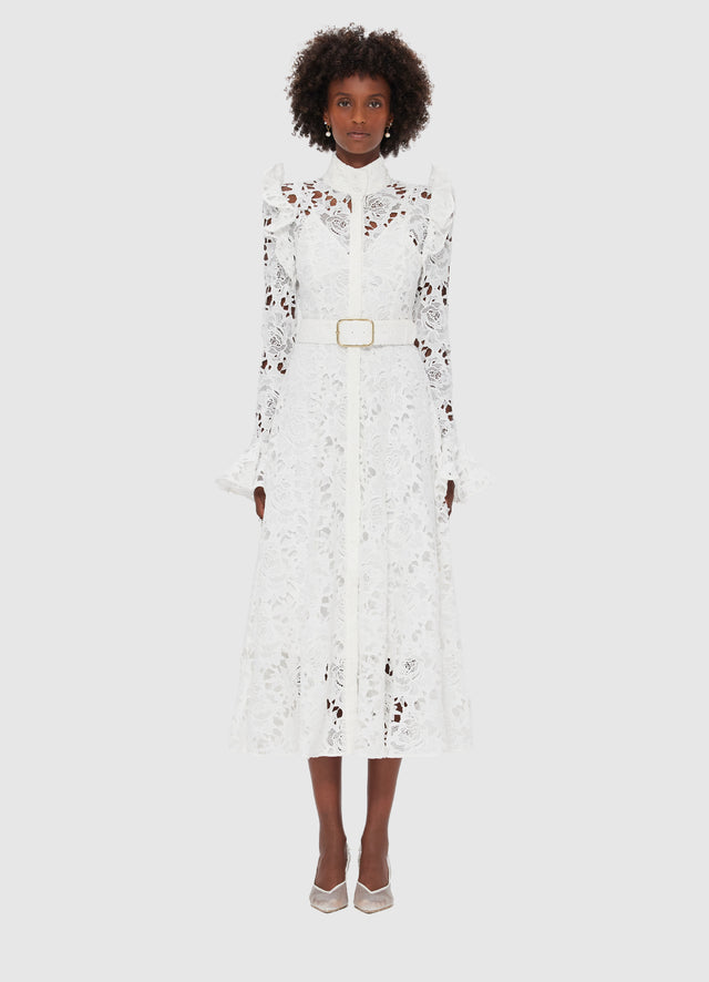 Exclusive Leo Lin Aliyah Lace Butterfly Sleeve Midi Dress - Snow