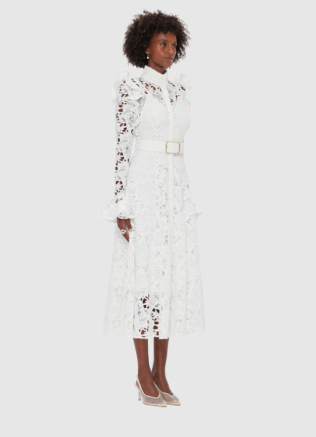 Exclusive Leo Lin Aliyah Lace Butterfly Sleeve Midi Dress - Snow