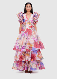 Exclusive Leo Lin Federica Ruffled  Gown - Fleur Print