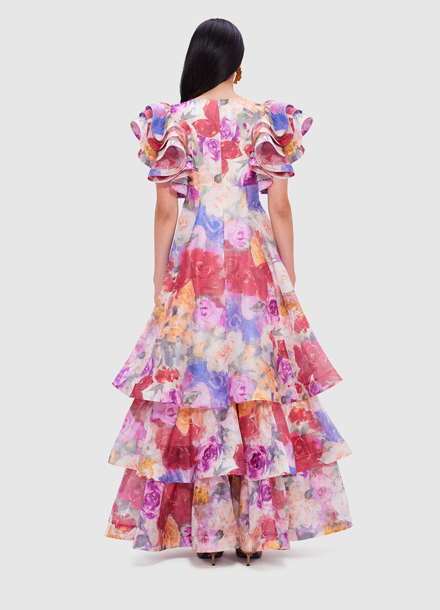 Exclusive Leo Lin Federica Ruffled  Gown - Fleur Print