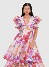 Exclusive Leo Lin Federica Ruffled  Gown - Fleur Print