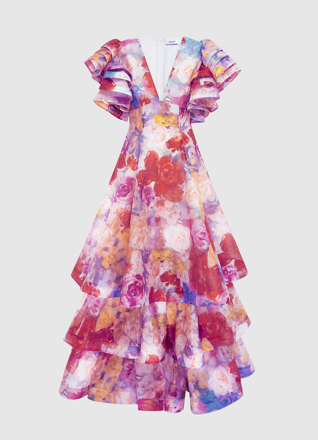 Exclusive Leo Lin Federica Ruffled  Gown - Fleur Print