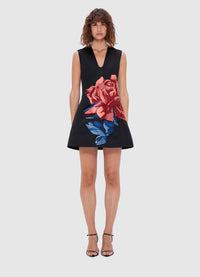 Exclusive Leo Lin Briana V Neck Mini Dress - Rose Print