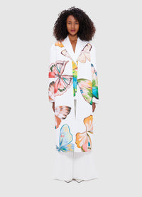 Exclusive Leo Lin Zina Cocoon Coat - Papillon Print in White