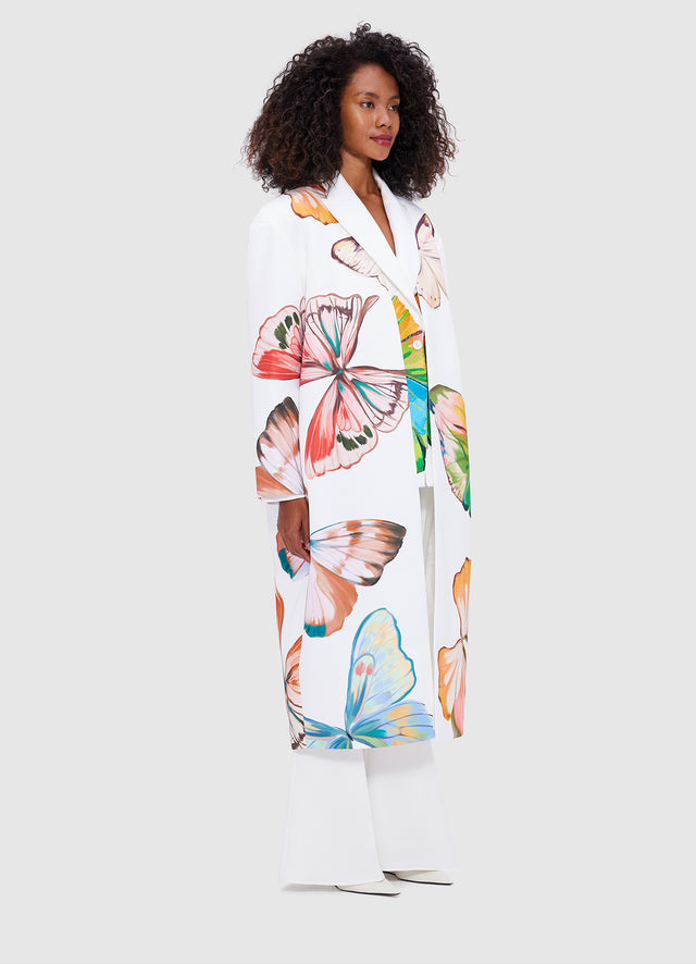 Exclusive Leo Lin Zina Cocoon Coat - Papillon Print in White