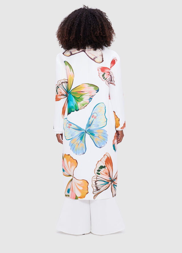 Exclusive Leo Lin Zina Cocoon Coat - Papillon Print in White