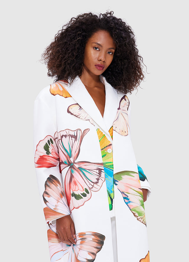 Exclusive Leo Lin Zina Cocoon Coat - Papillon Print in White