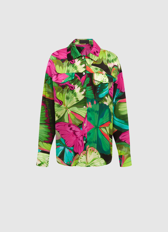 Exclusive Leo Lin Mariella Blouse -  Papillon Print in Green