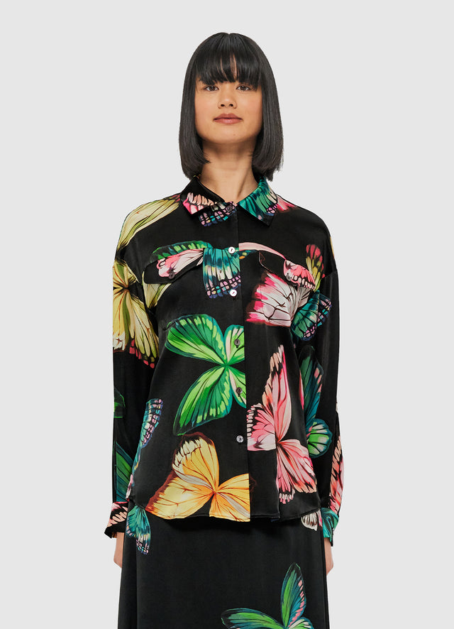 Exclusive Leo Lin Mariella Blouse - Papillon Print in Black