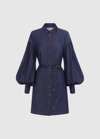 Exclusive Leo Lin Juliana Shirt Denim Mini Dress- Indigo