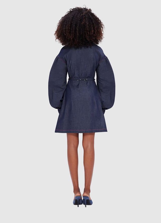 Exclusive Leo Lin Juliana Shirt Denim Mini Dress- Indigo