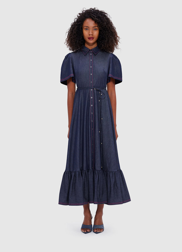 Exclusive Leo Lin Roberta Denim Midi Dress - Indigo