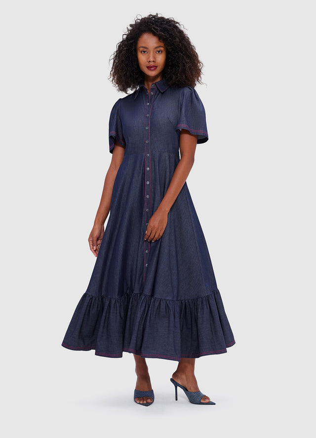 Exclusive Leo Lin Roberta Denim Midi Dress - Indigo