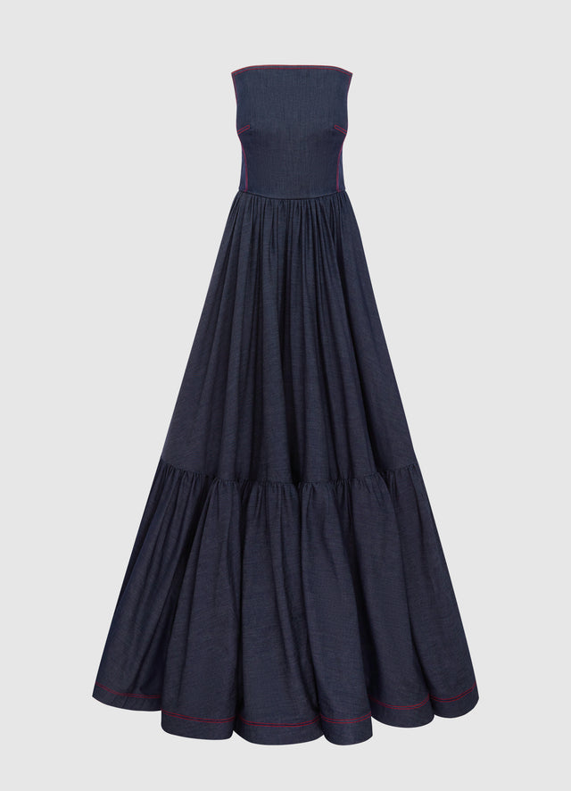 Exclusive Leo Lin Delilah Denim Bustier Gown - Indigo