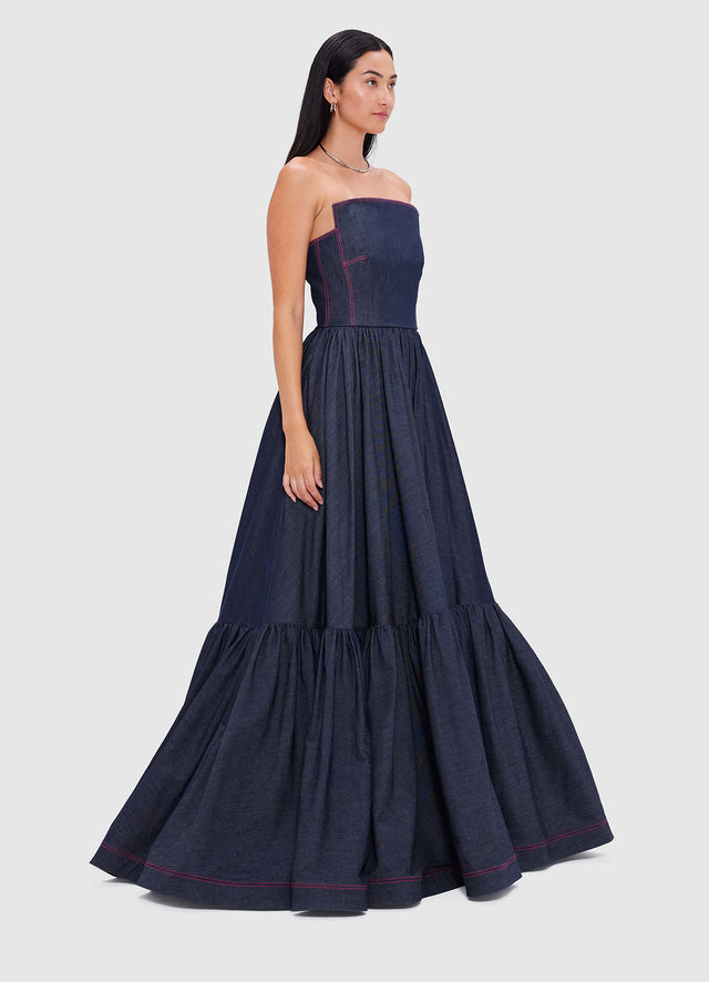 Exclusive Leo Lin Delilah Denim Bustier Gown - Indigo