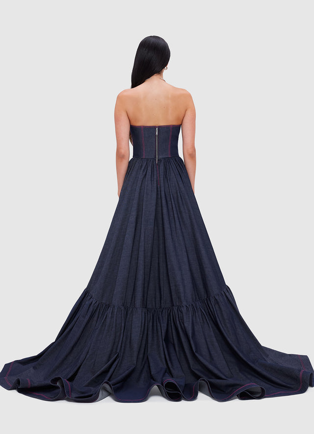 Exclusive Leo Lin Delilah Denim Bustier Gown - Indigo