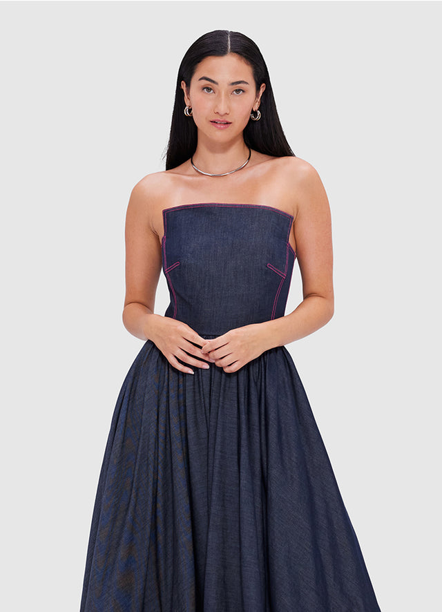 Exclusive Leo Lin Delilah Denim Bustier Gown - Indigo