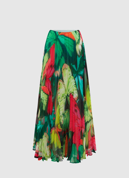 Exclusive Leo Lin Winona Midi Skirt - Papillon Print in Green