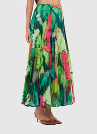 Exclusive Leo Lin Winona Midi Skirt - Papillon Print in Green