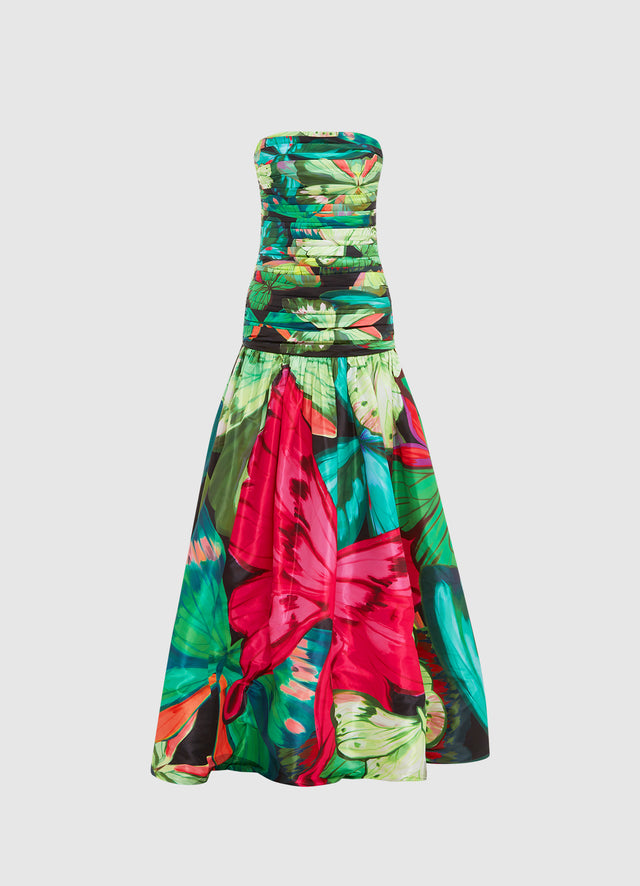 Exclusive Leo Lin Natalia Ruched Maxi Dress - Papillon Print in Green