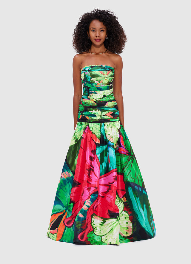 Exclusive Leo Lin Natalia Ruched Maxi Dress - Papillon Print in Green