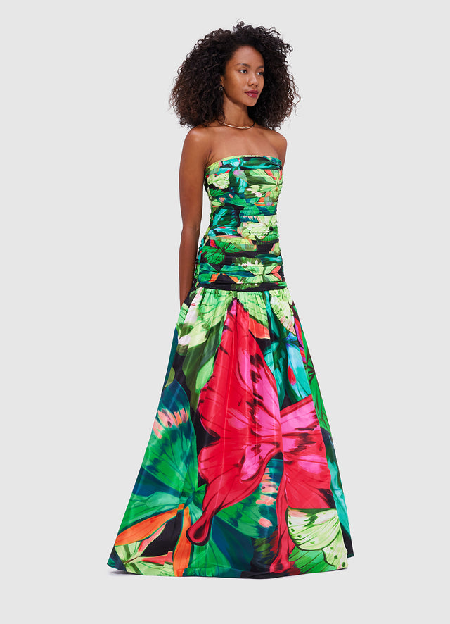 Exclusive Leo Lin Natalia Ruched Maxi Dress - Papillon Print in Green