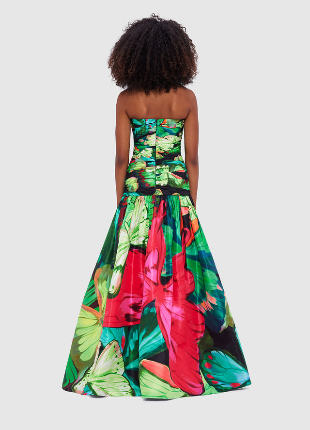 Exclusive Leo Lin Natalia Ruched Maxi Dress - Papillon Print in Green