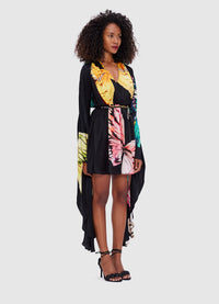 Exclusive Leo Lin Jolie V Neck Mini Dress - Papillon Print in Black