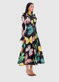 Exclusive Leo Lin Katrina Butterfly Sleeve Midi Dress - Papillon Print in Black