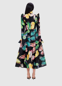 Exclusive Leo Lin Katrina Butterfly Sleeve Midi Dress - Papillon Print in Black