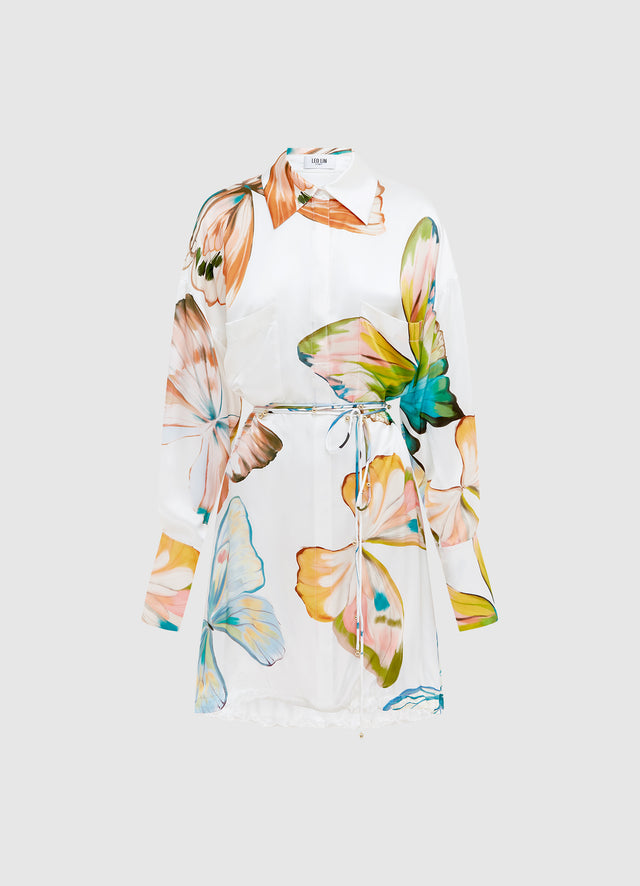 Exclusive Leo Lin Elysia Shirt Mini Dress - Papillon Print in White