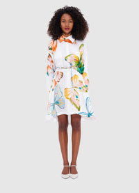 Exclusive Leo Lin Elysia Shirt Mini Dress - Papillon Print in White