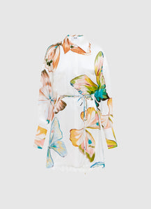 Elysia Shirt Mini Dress - Papillon Print in White