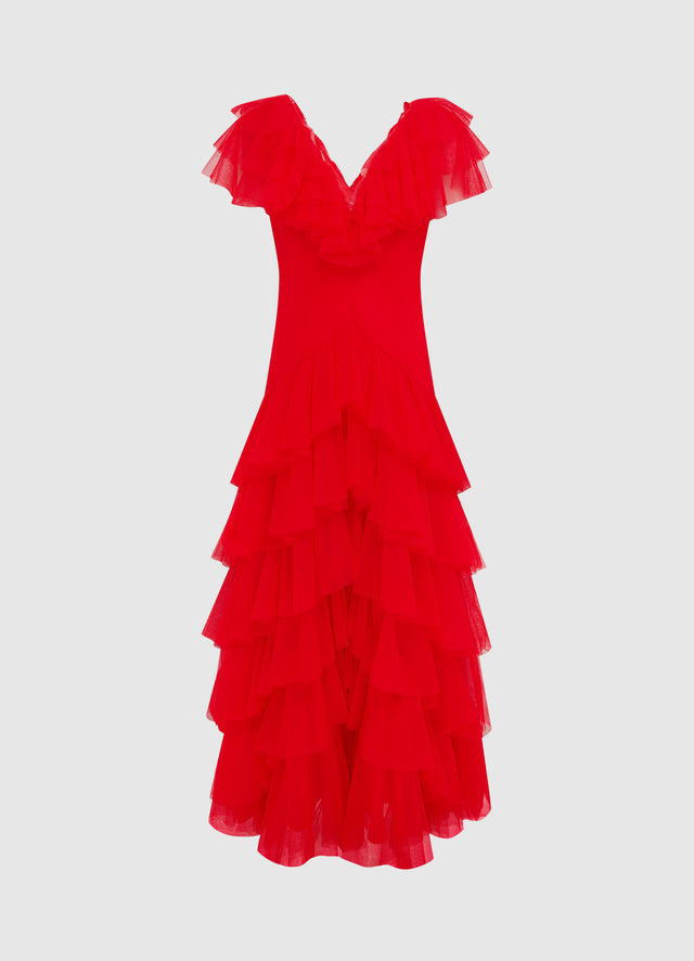 Exclusive Leo Lin Rosa Ruffled Maxi Dress - Red