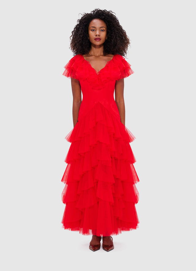 Exclusive Leo Lin Rosa Ruffled Maxi Dress - Red