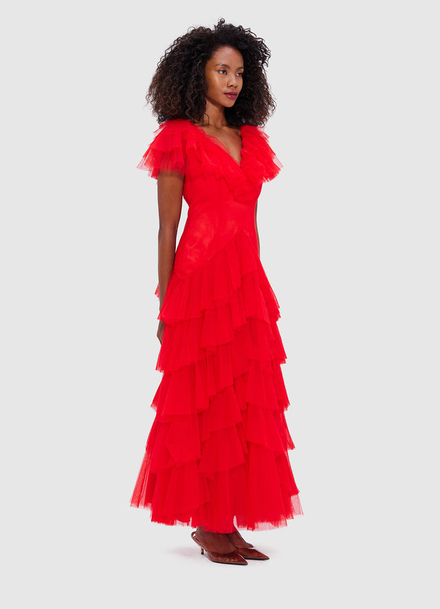 Exclusive Leo Lin Rosa Ruffled Maxi Dress - Red