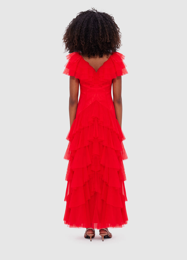 Exclusive Leo Lin Rosa Ruffled Maxi Dress - Red