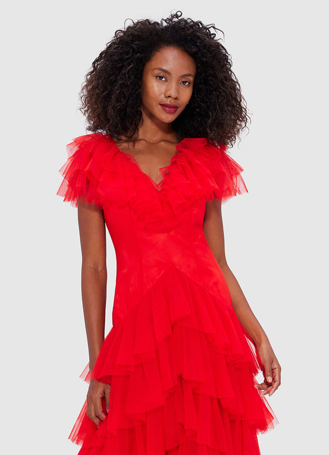 Exclusive Leo Lin Rosa Ruffled Maxi Dress - Red