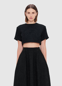 Exclusive Leo Lin Indie Tweed Sleeve Top - Ebony