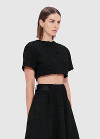 Exclusive Leo Lin Indie Tweed Sleeve Top - Ebony