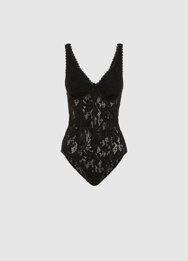 Exclusive Leo Lin Alexis Lace Bodysuit - Ebony