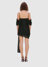 Caitlin Lace Draped Mini Dress - Ebony