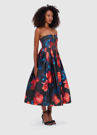 Exclusive Leo Lin Norine Bustier Midi Dress in Rose Print