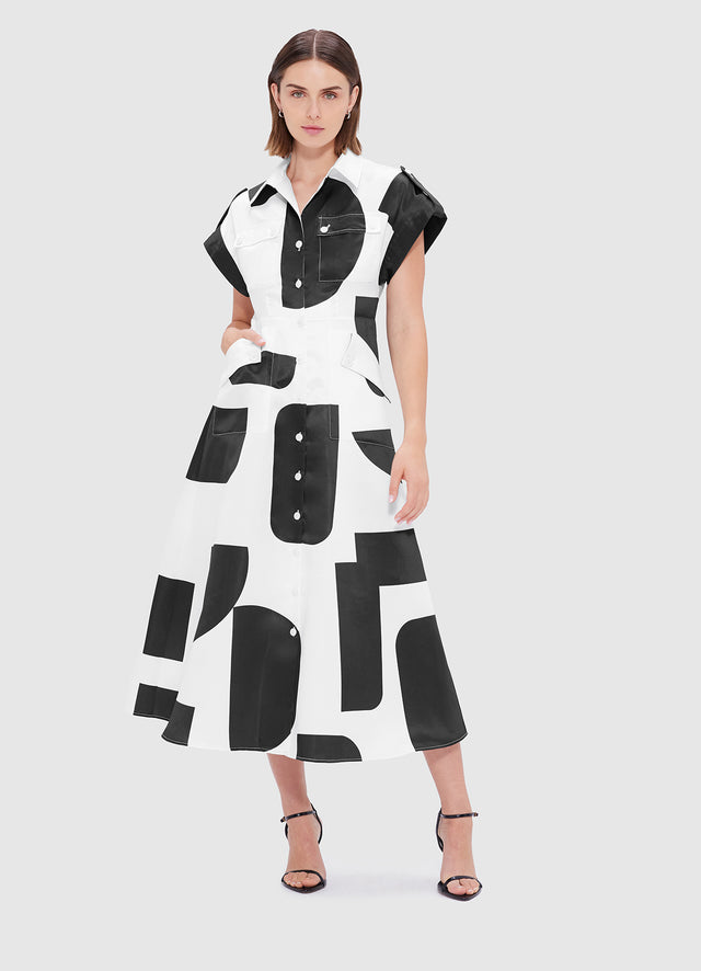 Exclusive Leo Lin Audrey Pocket Shirt Midi Dress - Geo Print