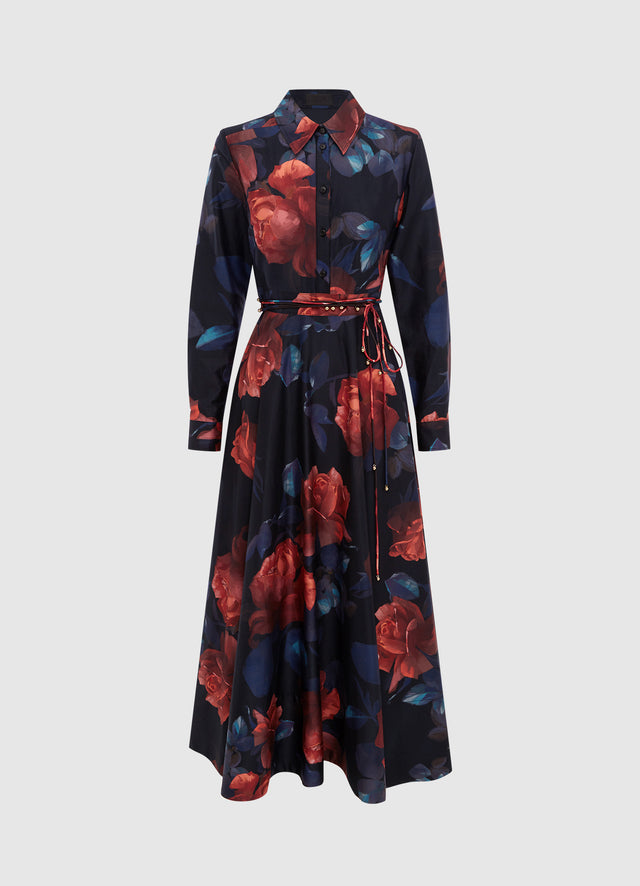 Exclusive Leo Lin Zara Shirt Midi Dress - Rose Print