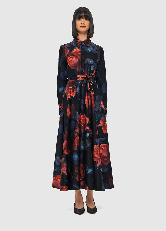 Exclusive Leo Lin Zara Shirt Midi Dress - Rose Print