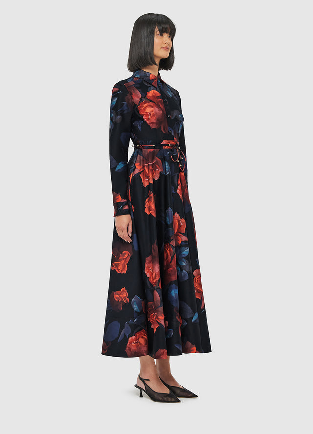 Exclusive Leo Lin Zara Shirt Midi Dress - Rose Print